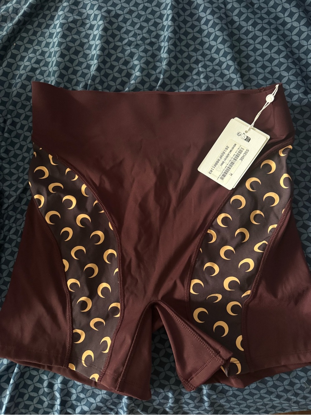 Marine Serre High-Waist Shorts with Gold Crescent Printed
